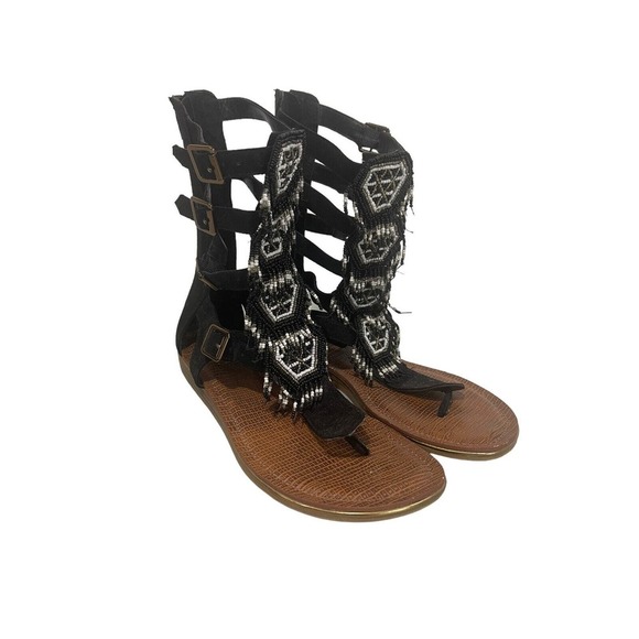 Carlos Shoes - Carlos by Carlos Santana Taos Black Beaded Gladiator Sandals Womens Size 9.5